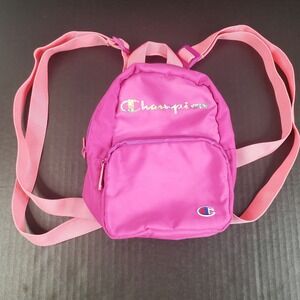 Champion Mini Backpack Adjustable Nylon Berry Pink Small Travel Purse Logo
